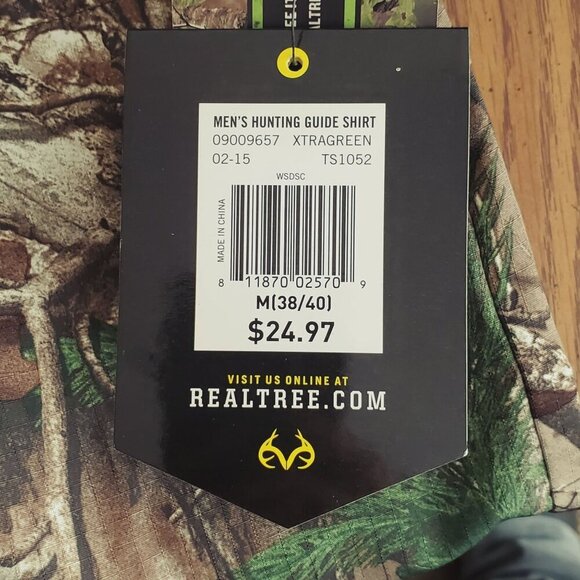 Realtree Mens Hunting Guide Shirt M XtraGreen Camo Short Sleeve Ripstop - Picture 4 of 13